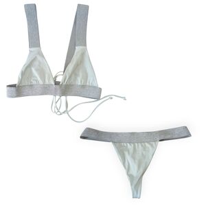 Andi Bagus Silver Metallic‎ Thong String Bikini Set
